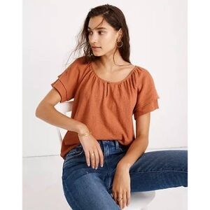 Madewell Texture and Thread Orange Peasant Top​​​​​